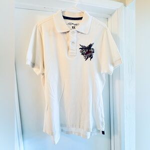 Ed Hardy White Polo Shirt with Embroidered Graphic